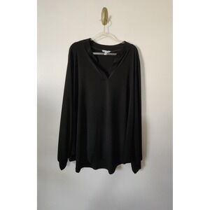 Women's Dressy Long Sleeve V-neck Popover Blouse Black Career Party Plus Size